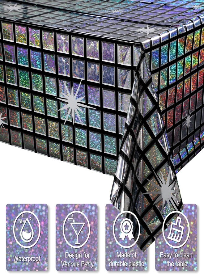 FunnyPars 1 Pack Disco Tablecloth Party Decorations, Shiny Iridescent Disposable Laser Rectangle Table Covers, Silver Plastic Table Cloth for 70s Disco Birthday Theme Party Decorations, 39 x 108Inch - Image 3