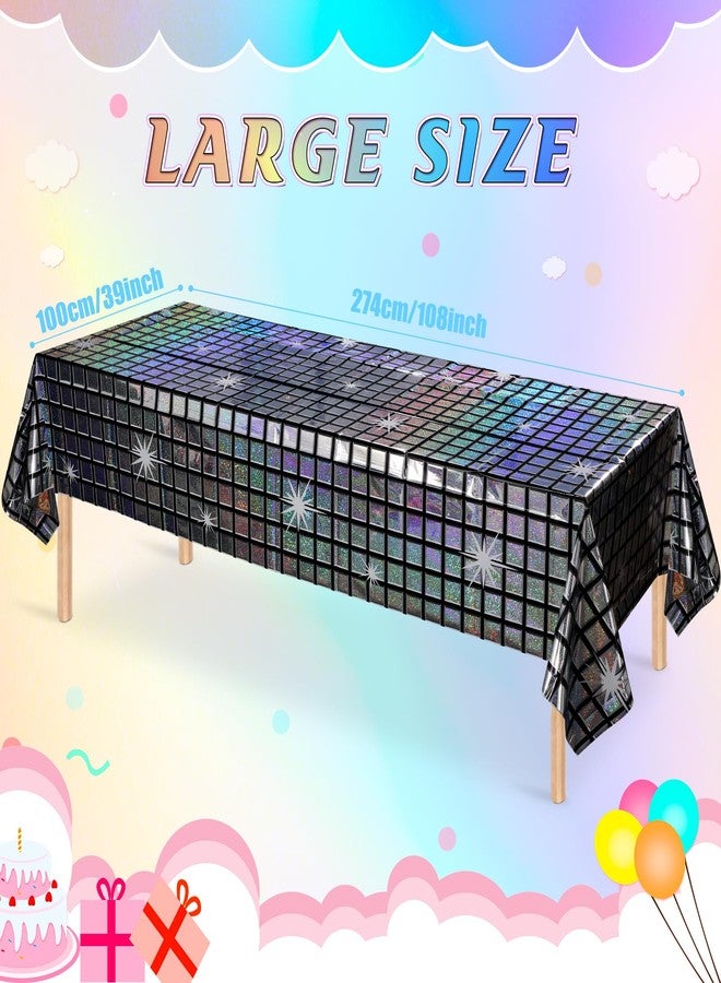 FunnyPars 1 Pack Disco Tablecloth Party Decorations, Shiny Iridescent Disposable Laser Rectangle Table Covers, Silver Plastic Table Cloth for 70s Disco Birthday Theme Party Decorations, 39 x 108Inch - Image 2