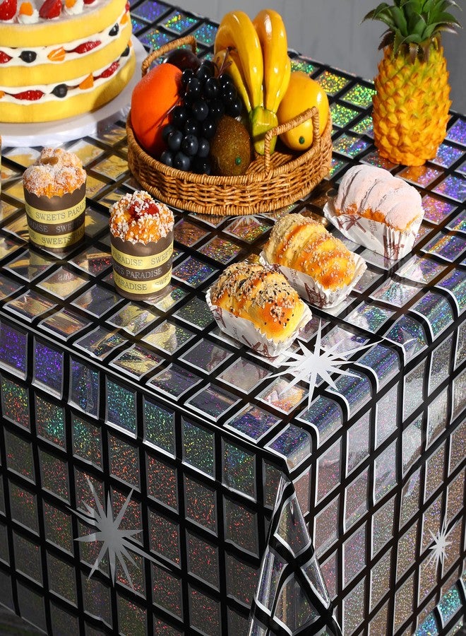 FunnyPars 1 Pack Disco Tablecloth Party Decorations, Shiny Iridescent Disposable Laser Rectangle Table Covers, Silver Plastic Table Cloth for 70s Disco Birthday Theme Party Decorations, 39 x 108Inch - Image 5