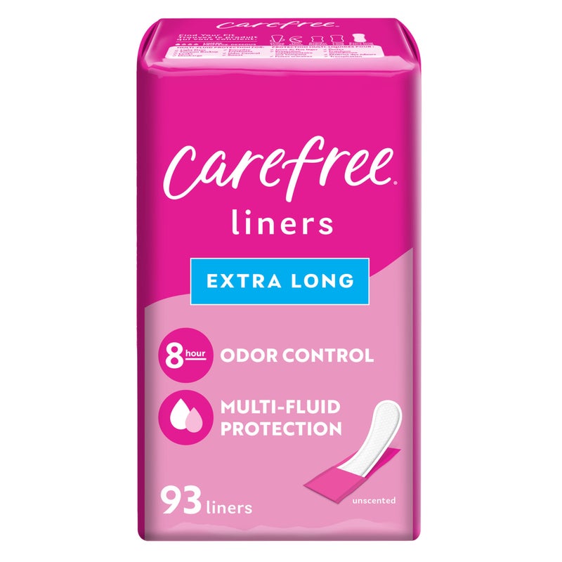 Carefree Panty Liners for Women, Extra Long, Wrapped, Unscented, 93ct | Pantiliners, Carefree, Daily Liners for Women, Light Periods and Leaks, 8-Hour Odor Control | 93ct (Packaging May Vary) - Image 1
