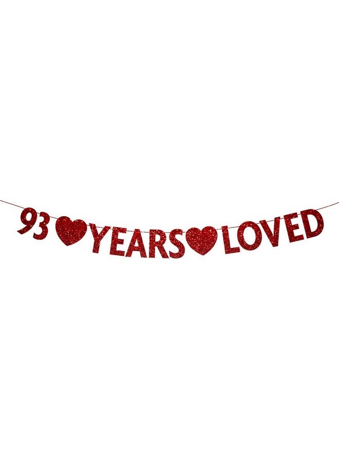 MAGJUCHE Red 93 Year Loved Banner, Red Glitter Happy 93rd Birthday Party Decorations, Supplies - Image 1