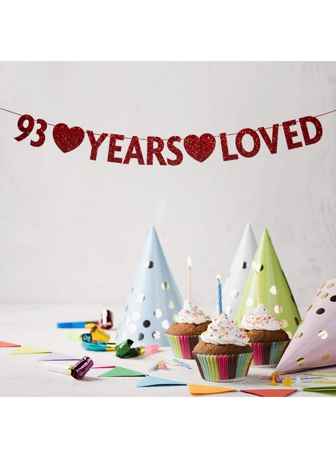 MAGJUCHE Red 93 Year Loved Banner, Red Glitter Happy 93rd Birthday Party Decorations, Supplies - Image 3