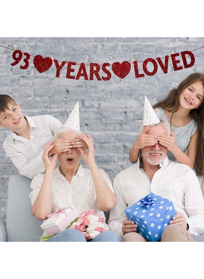 MAGJUCHE Red 93 Year Loved Banner, Red Glitter Happy 93rd Birthday Party Decorations, Supplies - Image 2