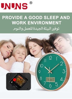 UNUNS Plastic Frame Wall Clock,Green Rose Gold Frame Digital Wall Clock With Date And Temperature,12 Inch Non-Ticking Round Wall Clock For Home,Decorative Wall Clocks  - Image 4
