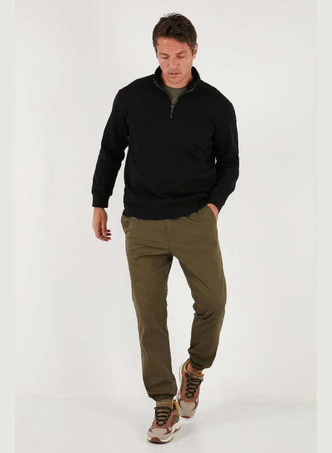 بوراتي سويت شيرت رجالي بياقة واقفة وسحاب نصي من قطن بوراتي