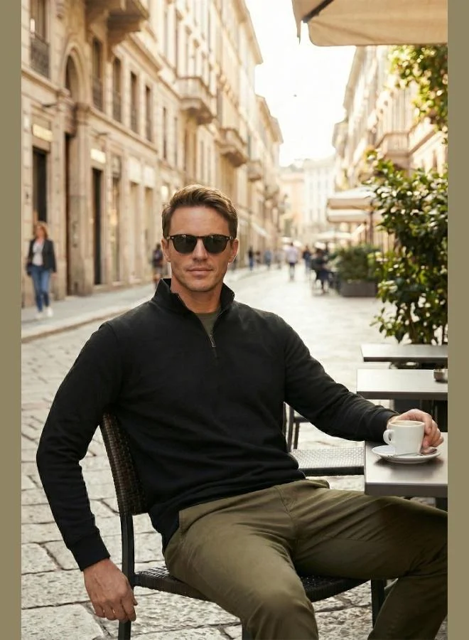 Buratti  Buratti Cotton Regular Fit Half-Zip Stand-Up Collar Sweatshirt Men's SWEAT 5905470 for Men | Best Price UAE