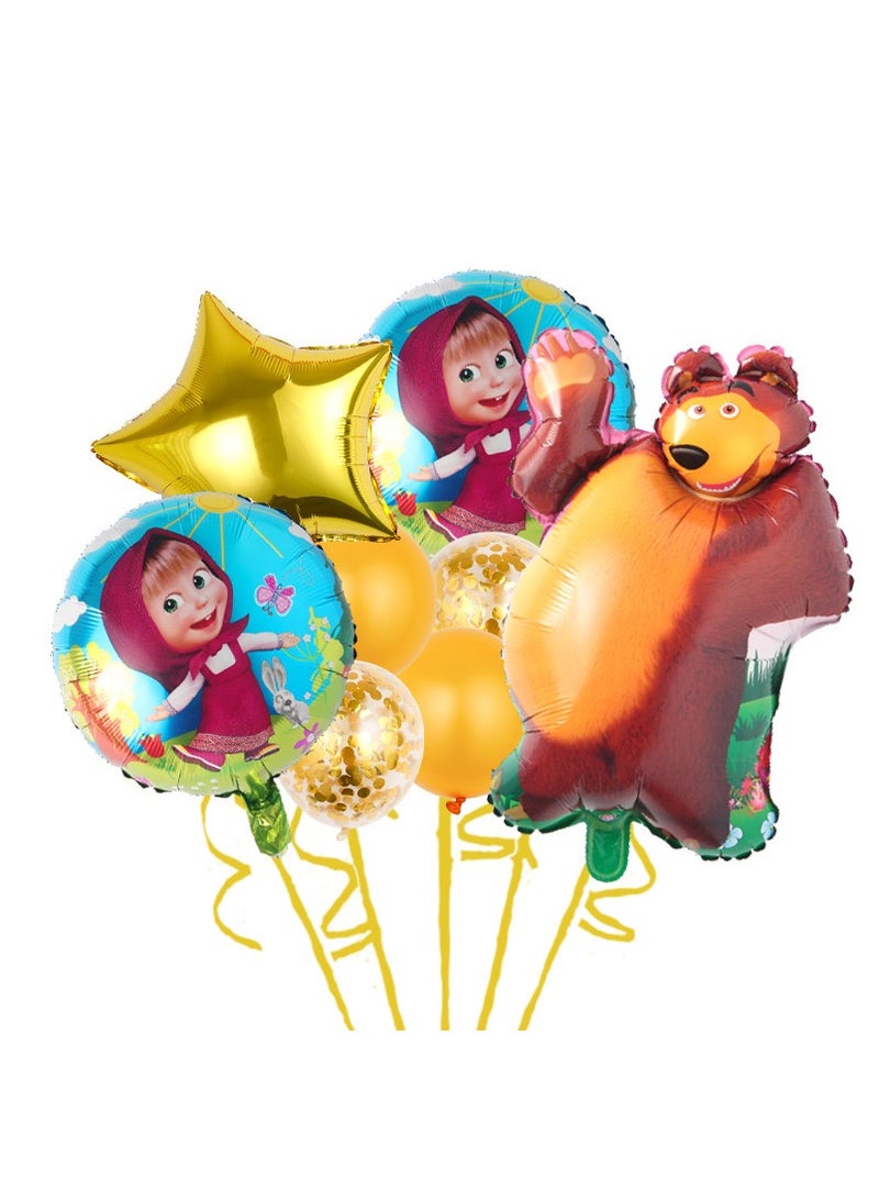 مجموعة من 8 قطع من البالونات المصنوعة من رقائق الألومنيوم لحفلات أعياد الميلاد على شكل ماشا والدب الكرتونية للأطفال لتزيين الحفلات - Image 1