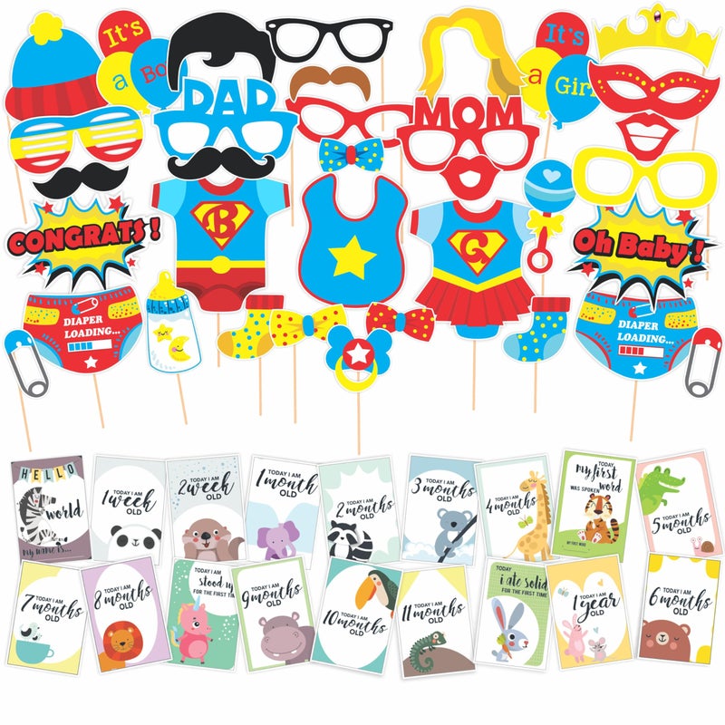 Wobbox Baby Shower Decoration Items| Baby Shower Photo Booth Props for Photoshoot, Baby Shower Milestone Card, Mom to Be Daddy to Be Decoration, Godh Bharai Decoration Kit-(FP365) - Image 1