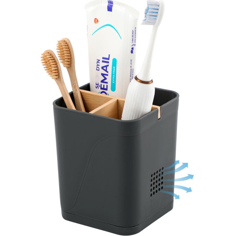 Heagoale Electric Toothbrush Holder 3 Slots Tooth Brushing Holder with Bamboo Dividers for Bathrooms, Plastic Toothbrush and Toothpaste Organizer for Shower, Countertop, Vanity, Cool Grey - Image 1