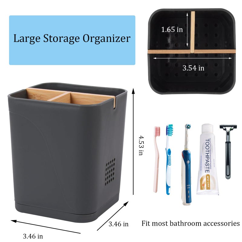 Heagoale Electric Toothbrush Holder 3 Slots Tooth Brushing Holder with Bamboo Dividers for Bathrooms, Plastic Toothbrush and Toothpaste Organizer for Shower, Countertop, Vanity, Cool Grey - Image 4