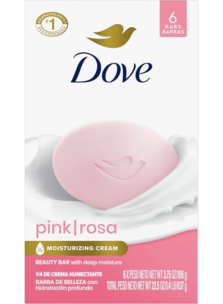 Dove Soap Pink Rose Moisturizing Cream Beauty Bar with deep moisture 3.75 Oz pack of 6