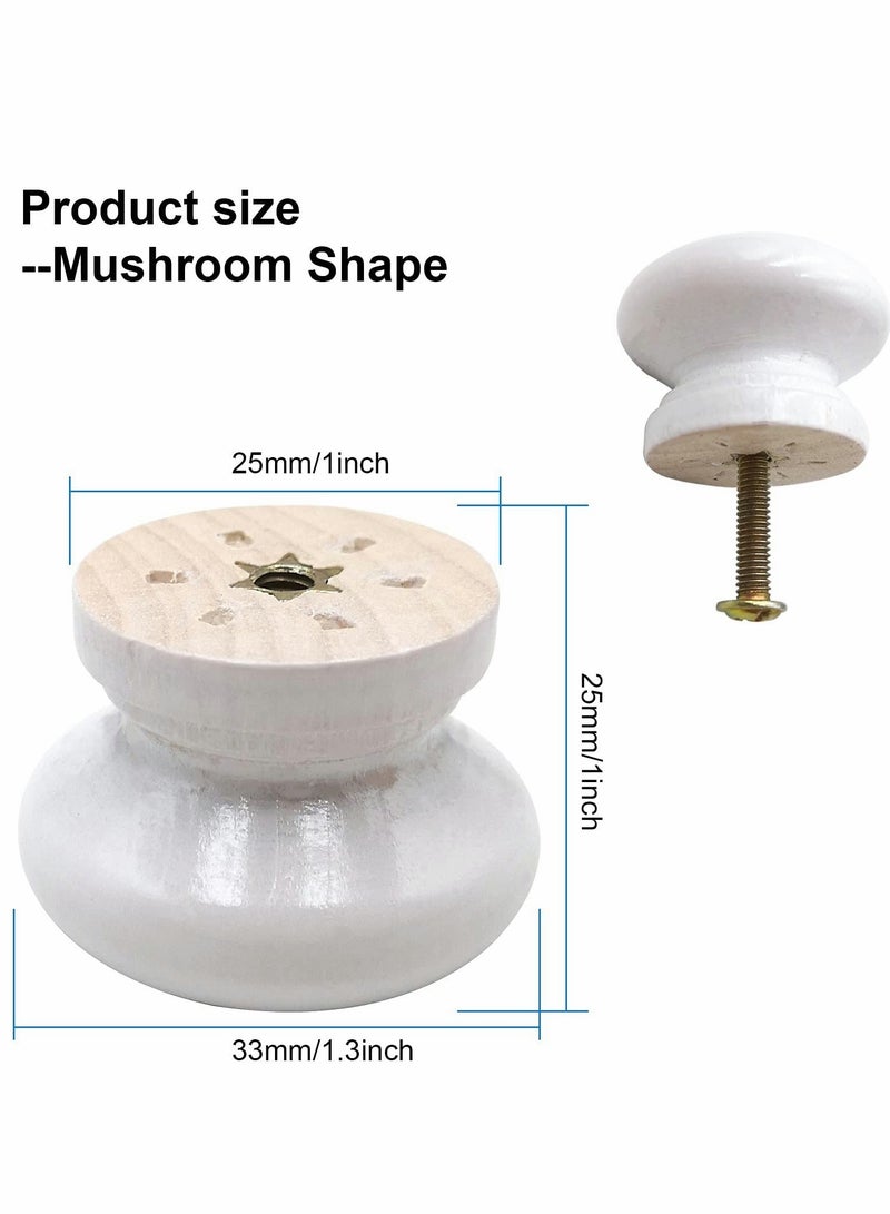 KASTWAVE Round Wood Cabinet Knobs Mushroom Shape White Wooden Pulls Drawer Dresser Cupboard Wardrobe (12 Pieces Diameter: 1.34 Inch Height: 1 Inch) - Image 5