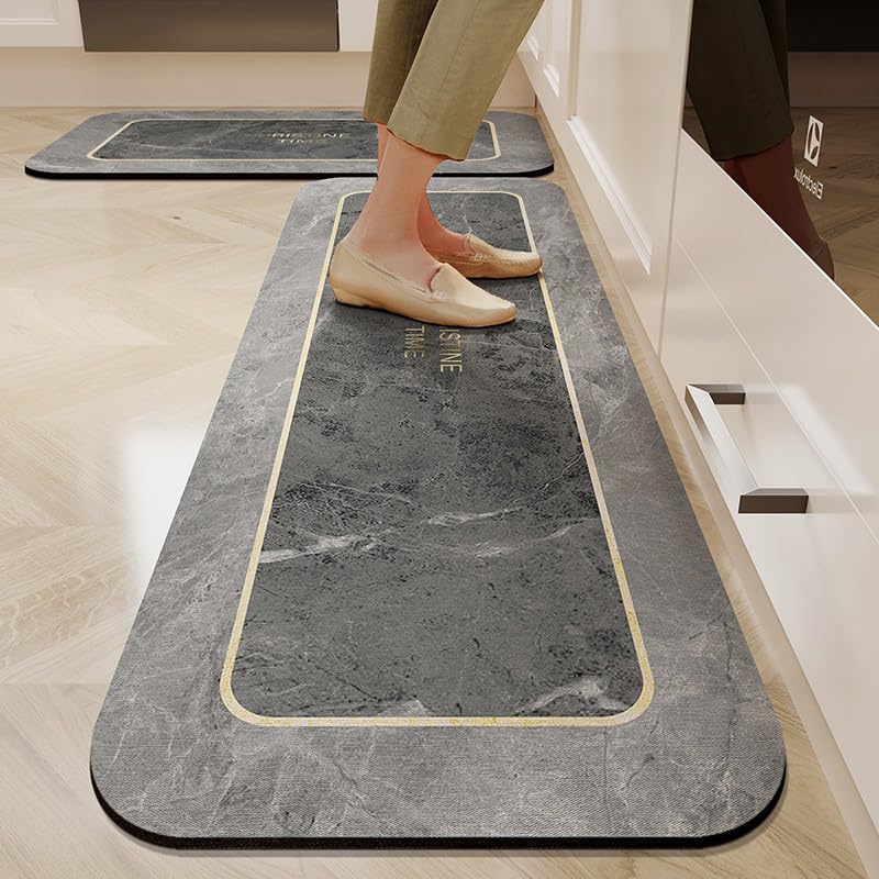 proxin Polyester Mats Runner with Anti Skid Backing Kitchen Rug Floor Mat Door Mat Kitchen Mat Combo Washablefor Floor Kitchen Room Pack of 2 Grey - Image 1
