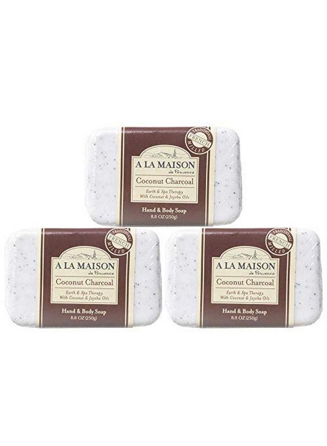 A La Maison Coconut Charcoal Bar Soap 8.8 Oz. ; 3 Pack Triple French Milled All Natural Soap ; Moisturizing And Hydrating For Men Women Face And Body - Image 1