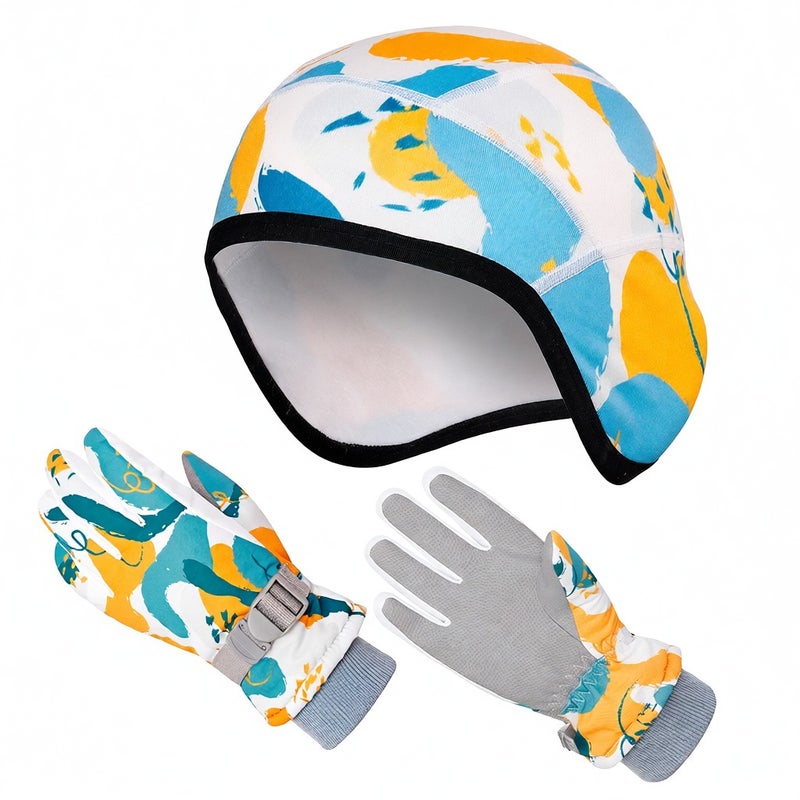 Winter Warm Beanie Hat and Gloves 2 Piece Set for Kids Windproof Ski Beanie Cap with Mittens for Cold Weather Skiing Skating - Image 1