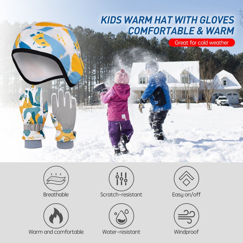 Winter Warm Beanie Hat and Gloves 2 Piece Set for Kids Windproof Ski Beanie Cap with Mittens for Cold Weather Skiing Skating - Image 4