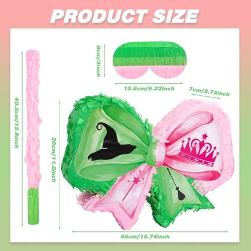 kedaijin Witch Party Favors Pink and Green Game Set Witch Pinata with Stick and Blindfold Witch and Princess Crafts Pink and Green Party Decor for Birthday Baby Shower Game Supplies - Image 5