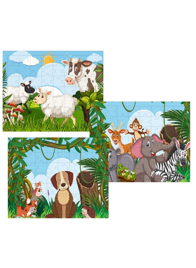 Fiddlys 54 Pcs Wood Jigsaw Puzzles For Kids & Children Age 6+ Animal World And Sea World (Cute Animals Pack Of 3) - Image 1