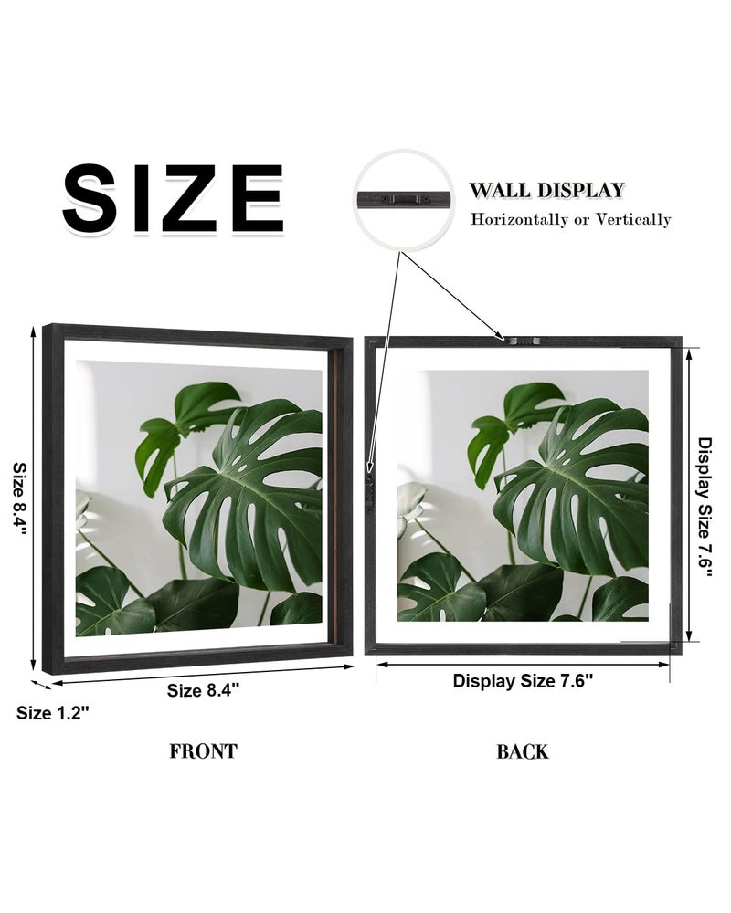 Egofine 8x8 Floating Frames Set of 2  Double Glass Picture Frame  Made of Solid Wood Display Any Size Photo up to 8x8  Wall Mount or Tabletop Standing  Rustic Black - Image 2