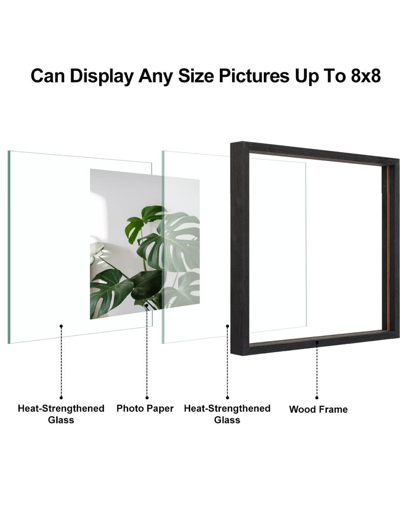 Egofine 8x8 Floating Frames Set of 2  Double Glass Picture Frame  Made of Solid Wood Display Any Size Photo up to 8x8  Wall Mount or Tabletop Standing  Rustic Black - Image 3