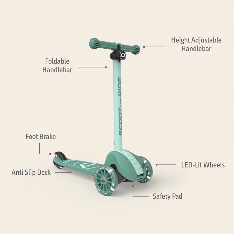 SCOOT AND RIDE Highwaykick 3S LED Forest – Adjustable 3-Wheel Kids Scooter with Light-Up Wheels, Foldable & Stable Design for Ages 3+ - Image 5