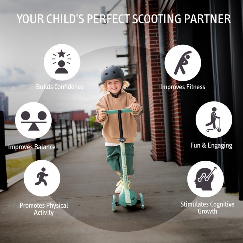 SCOOT AND RIDE Highwaykick 3S LED Forest – Adjustable 3-Wheel Kids Scooter with Light-Up Wheels, Foldable & Stable Design for Ages 3+ - Image 4