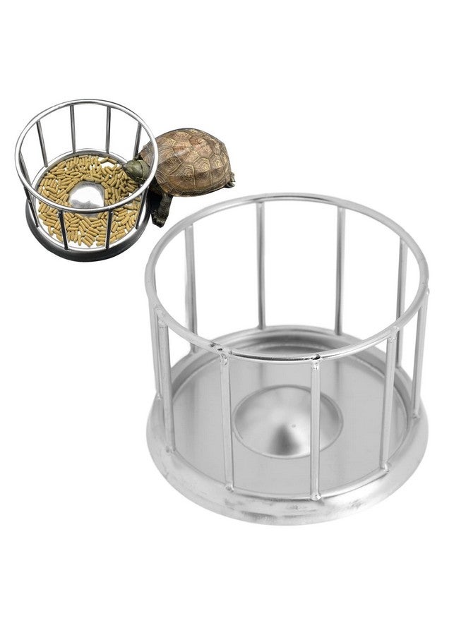 plplaaoo Reptile Food Dish,Reptile Food Bowl, Round Railing Shape Tortoise Dish Tortoise Food Water Dish Feeder Bowl, Stainless Steel Tray Dispenser, Water Tray Pet Supplies for Home Tortoise Pet Store (S) - Image 1