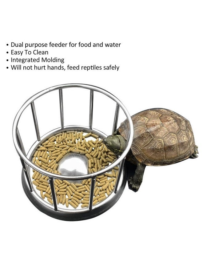 plplaaoo Reptile Food Dish,Reptile Food Bowl, Round Railing Shape Tortoise Dish Tortoise Food Water Dish Feeder Bowl, Stainless Steel Tray Dispenser, Water Tray Pet Supplies for Home Tortoise Pet Store (S) - Image 4