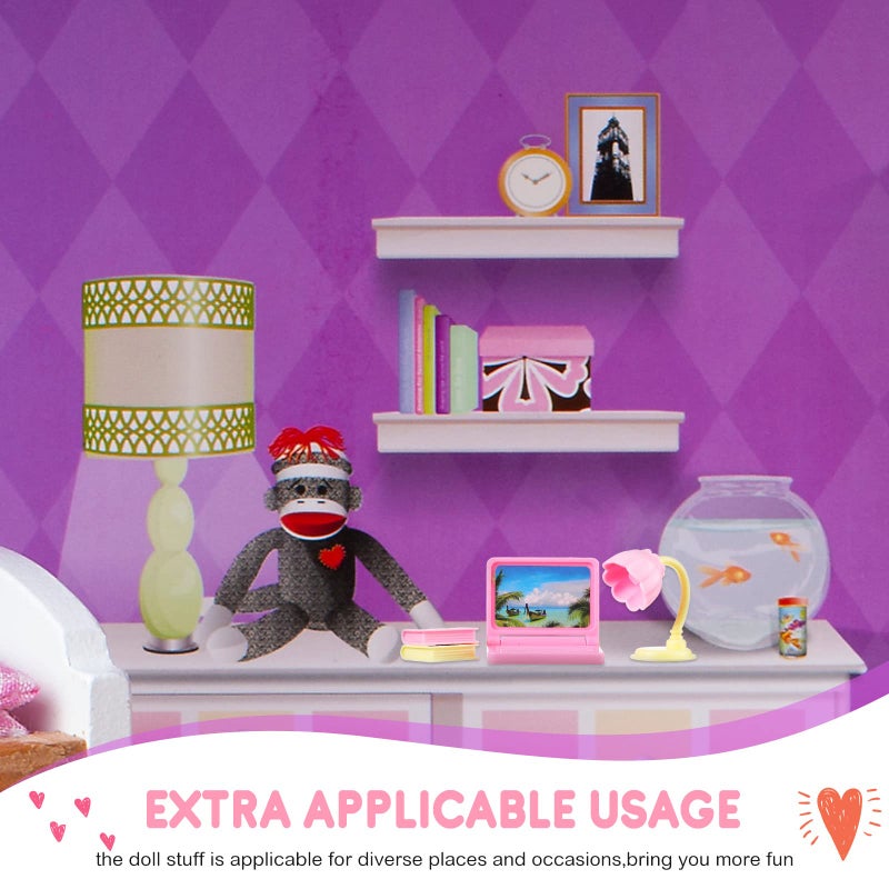 Zhanmai 21 Pieces Doll School Stuff Mini School Supplies Doll School Accessories School Playset for Dolls Mini Pink Doll Backpack Desk Lamp Laptop and Headset for 11.5 Inch Doll - Image 5