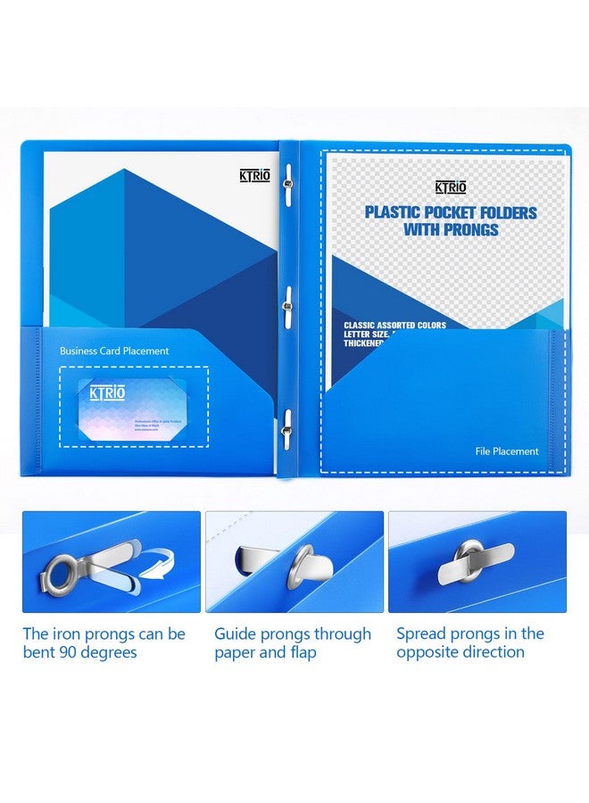 KTRIO Plastic Pocket Folders With Prongs, 5 Pack 2 Pocket Folders 3 Prong Folders, Heavy Duty Plastic Folders With Pockets And Brads, Colored Plastic Folders With Prongs For School Office, Letter Size - Image 4