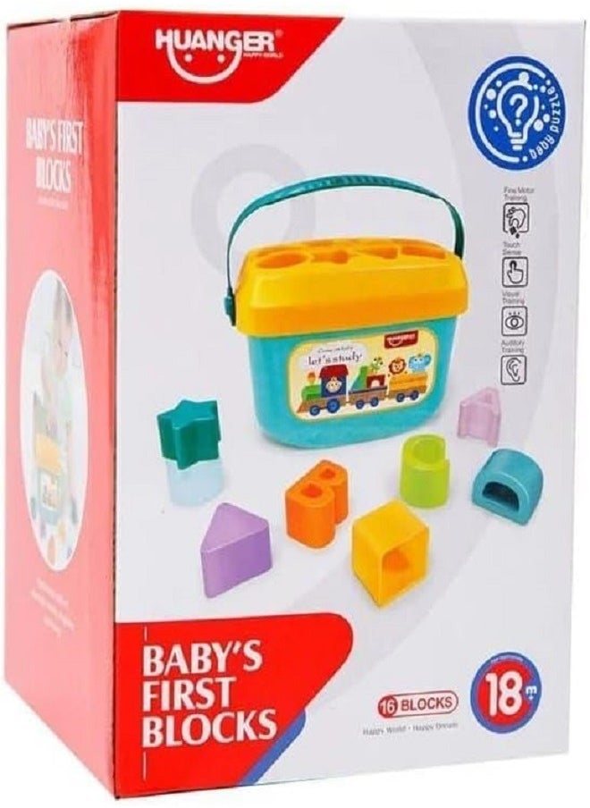 HUANGER - Baby's First Blocks ,16 Blocks, ABCD Blocks, & Shapes Blocks with Basket,Toys for 18 + Months Kids for Boys & Girls, Multicolor - Image 1