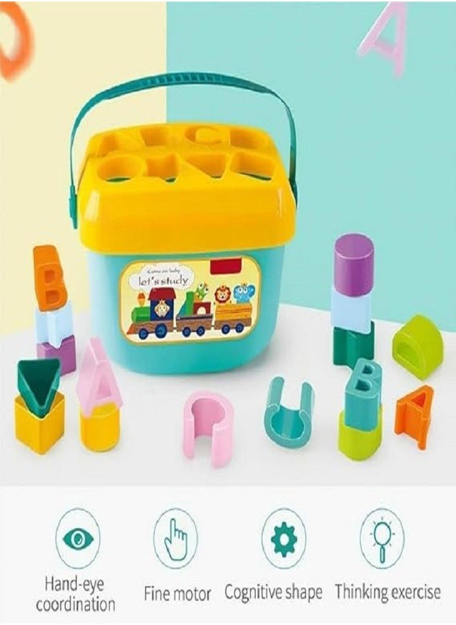 HUANGER Baby's First Blocks ,16 Blocks, ABCD Blocks, & Shapes Blocks with Basket,Toys for 18 + Months Kids for Boys & Girls, Multicolor  - Image 2