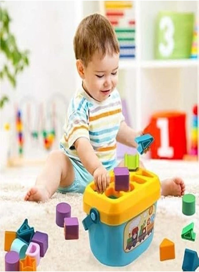 HUANGER Baby's First Blocks ,16 Blocks, ABCD Blocks, & Shapes Blocks with Basket,Toys for 18 + Months Kids for Boys & Girls, Multicolor  - Image 1