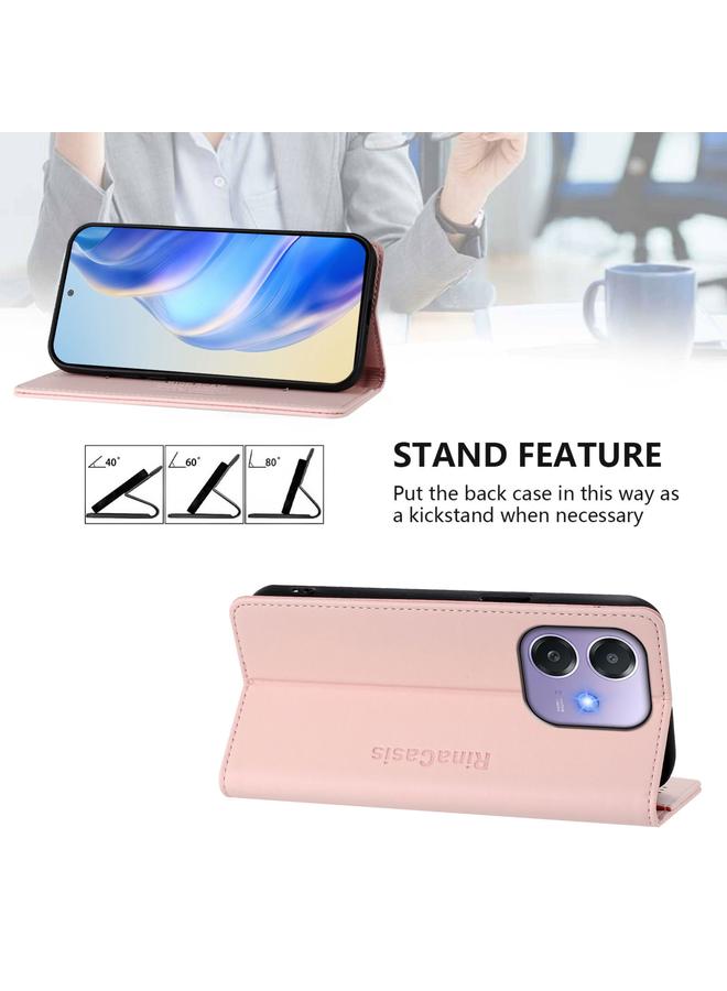 اس-توب جراب لهاتف OPPO A3x 5G / 4G / A3 5G / 4G RC01 جراب هاتف جلدي مزدوج الطي مزود بمغناطيس شفط RFID - Image 4