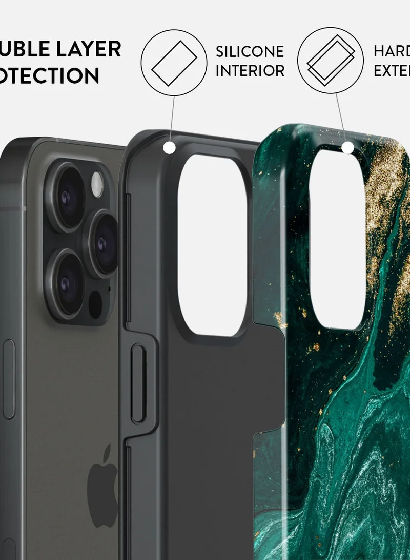 بورجا جراب iPhone 15 Pro، قطعتان من الغلاف الصلب + بطانة داخلية من السيليكون TPU، ممتص للصدمات، سهل الوصول إلى جميع المنافذ، إطار مرتفع لحماية الشاشة والكاميرا، طباعة عالية الجودة لا تتلاشى أبدًا، مسبح الزمرد
