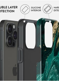 BURGA iPhone 15 Pro Case, 2 Piece Hard Shell + TPU Silicone Interior, Shock Absorption, All Port Accessible, Raised Bezel For Screen & Camera Protection, Never Fading HQ Print,  Emerald Pool  - Image 3