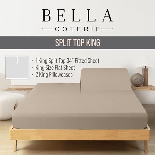 BC BELLA COTERIE Bella Coterie Luxury Bamboo Viscose 34 Split Top King Size Sheet Set 1 Fitted Sheet for Sleep Number Adjustable Beds 100 Organically Grown Cooling Soft 18 Deep Pocket Dune - Image 3