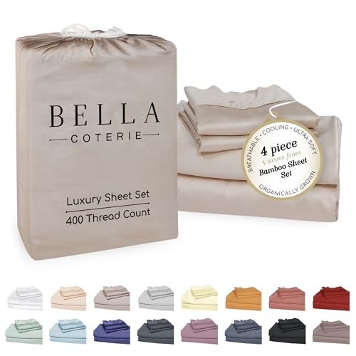 BC BELLA COTERIE Bella Coterie Luxury Bamboo Viscose 34 Split Top King Size Sheet Set 1 Fitted Sheet for Sleep Number Adjustable Beds 100 Organically Grown Cooling Soft 18 Deep Pocket Dune - Image 1