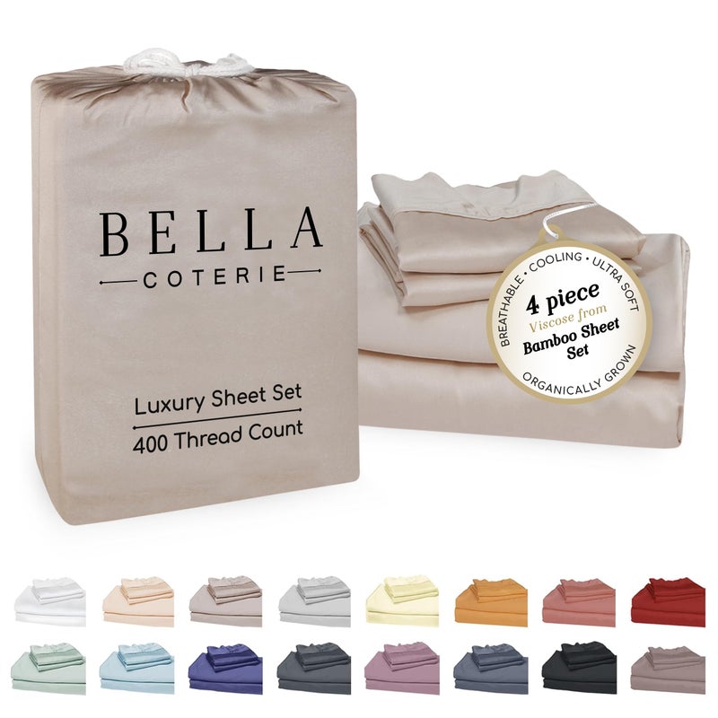 BC BELLA COTERIE Bella Coterie Luxury Bamboo Viscose 34 Split Top King Size Sheet Set 1 Fitted Sheet for Sleep Number Adjustable Beds 100 Organically Grown Cooling Soft 18 Deep Pocket Dune - Image 2