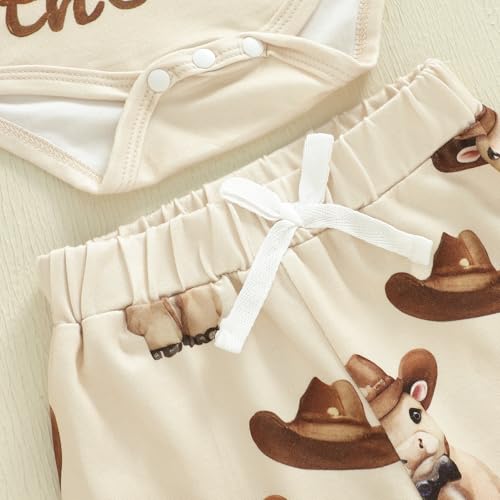 BULINGNANew to the Herd Baby Outfit Cow Print Fall My First Rodeo Long Sleeve Romper Pants Set Hat Western Baby Cowboy Outfit (Khaki, 3-6 Months) - Image 5