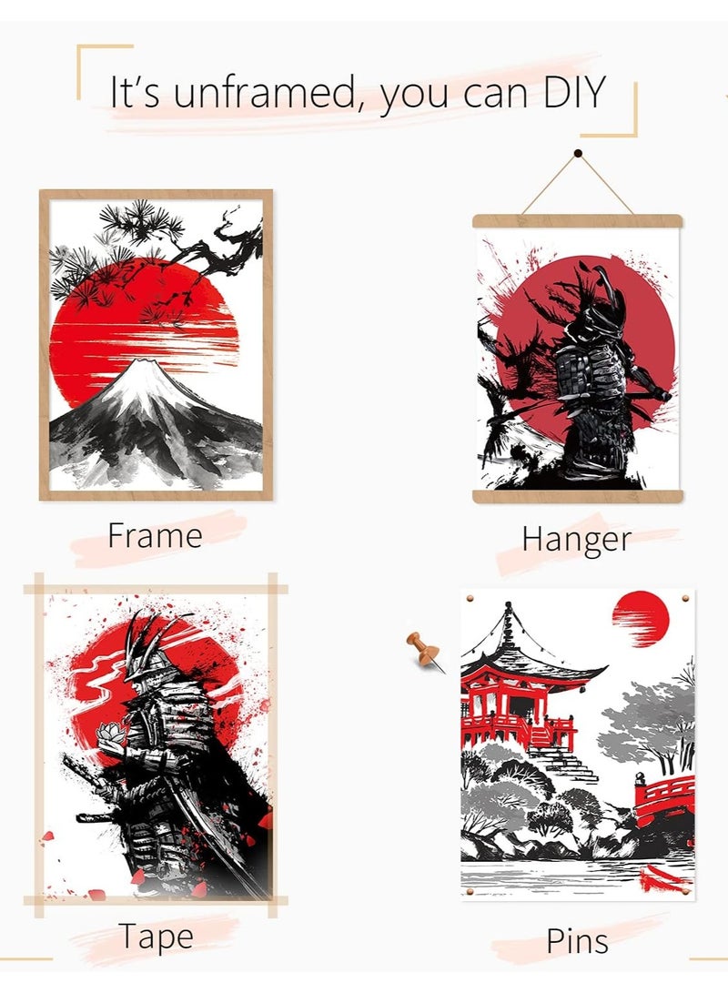 Today Idea Japanese Art Wall Decor - Unframed 8x10 Set of 6, Modern Minimalist Asian Oriental Decor for Living Room, Samurai Armor Warriors Prints Posters for Bedroom, Japan Red White Art Office Gifts - Image 3