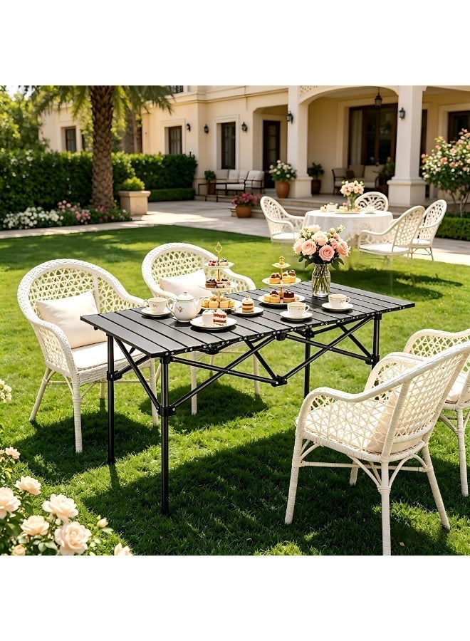 إينابايت طاولة ألومنيوم قابلة للطي من إيتابايت، طاولة قهوة محمولة شديدة التحمل بتصميم رول البيض مع حقيبة حمل، تجميع بدون أدوات للشرفة، غرفة المعيشة الداخلية، شواء الباحات وتناول الطعام في الفناء الخلفي (أسود) - Image 3