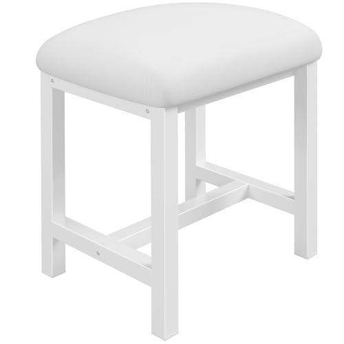 KAIROAD Small Vanity Stool Cute Vanity Stools with Cushion White Makeup Vanity Chair for Small Spaces Living Room Bedroom Bathroom Entryway Ottoman Foot Rest for Couch Sillas Modern