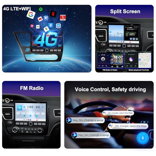 Fuosuc 4G LTE QLED Radio for Honda Civic 2013 2014 2015 Upgrade,8-Core CPU Touch Screen Stereo,Wireless CarPlay & Android Auto,Free Camera - Image 3