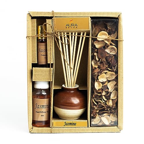 AURA DECOR AuraDecor Reed Diffuser Gift Set with Potpourri, Fragrance & Reed Oil & Reed Sticks || Air Freshner || Air Diffuser || Home Decor (Jasmine, X-Large) - Image 1