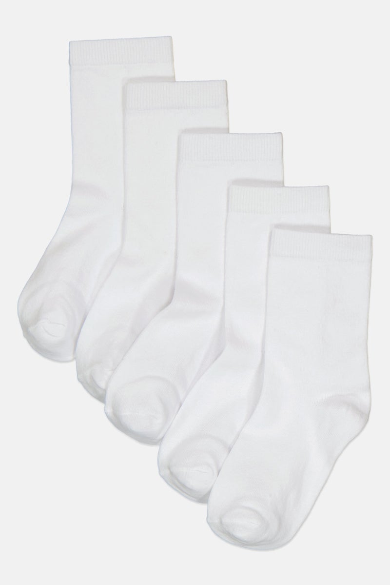bebe Kids Girl 5 Pairs Ribbed Ankle Socks, White  - Image 1