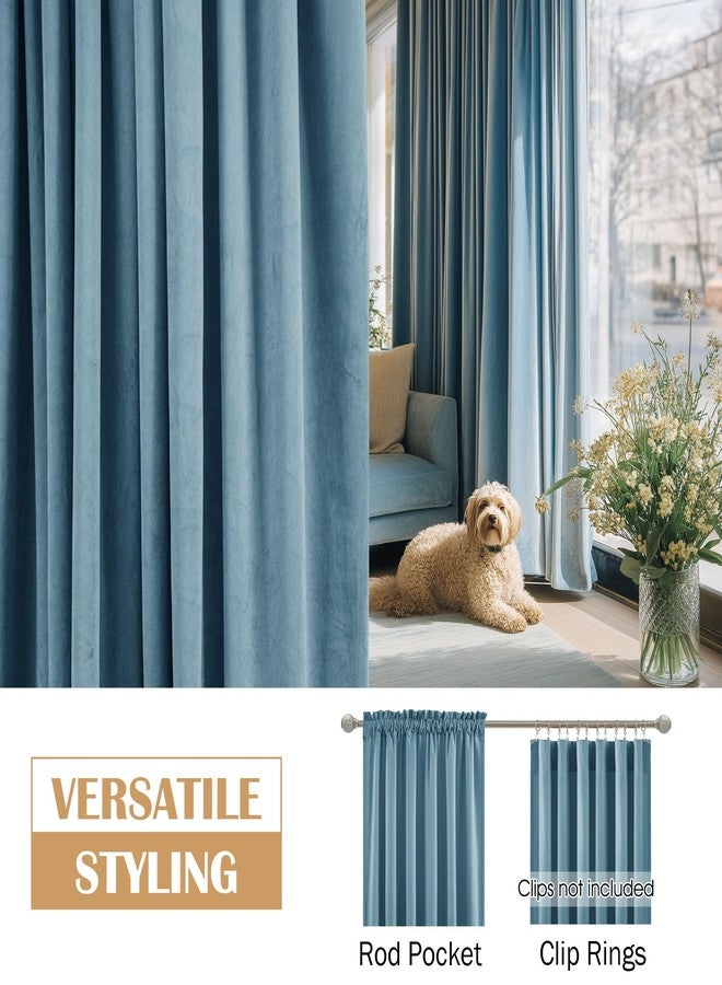 Beauoop Lake Blue Velvet Curtains 84 Inches Long 2 Panels for Bedroom Living Room Soft Luxury Room Darkening Thermal Insulated Soundproof Rod Pocket Window Treatments Drapes, 52X84 Set of 2 - Image 2