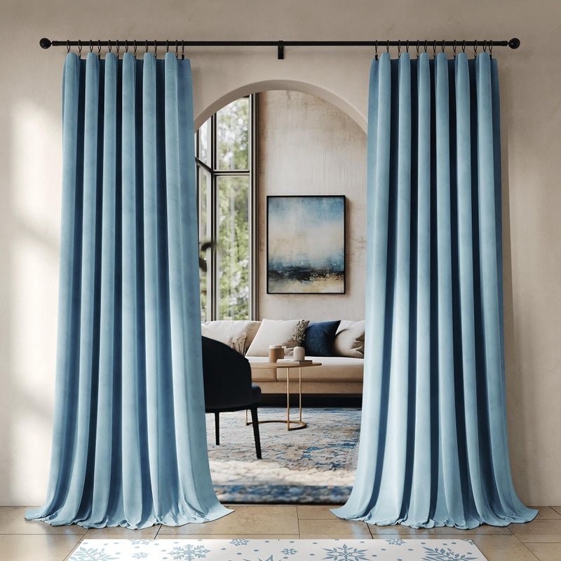 Beauoop Lake Blue Velvet Curtains 84 Inches Long 2 Panels for Bedroom Living Room Soft Luxury Room Darkening Thermal Insulated Soundproof Rod Pocket Window Treatments Drapes, 52X84 Set of 2 - Image 1