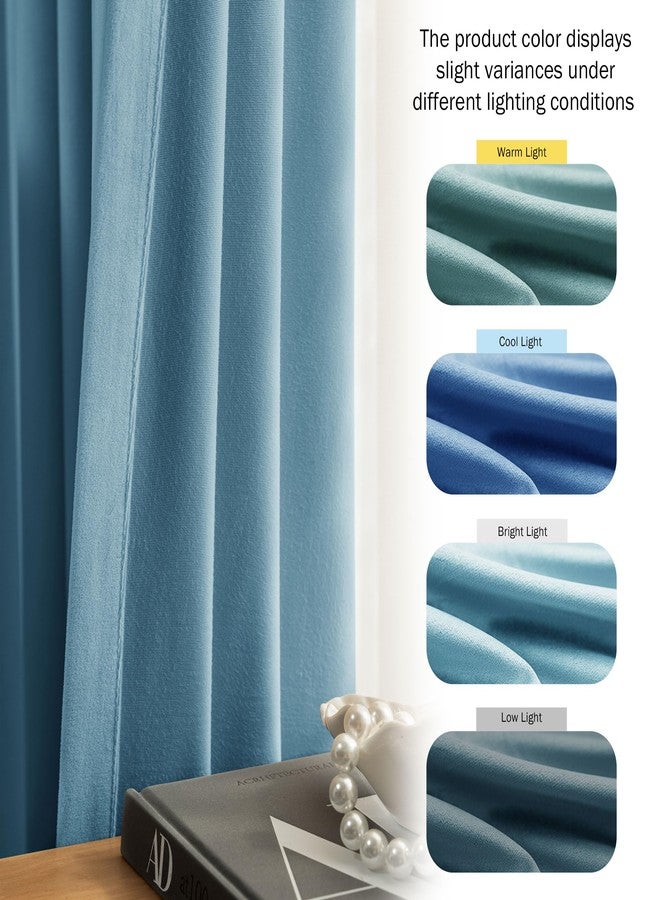 Beauoop Lake Blue Velvet Curtains 84 Inches Long 2 Panels for Bedroom Living Room Soft Luxury Room Darkening Thermal Insulated Soundproof Rod Pocket Window Treatments Drapes, 52X84 Set of 2 - Image 5
