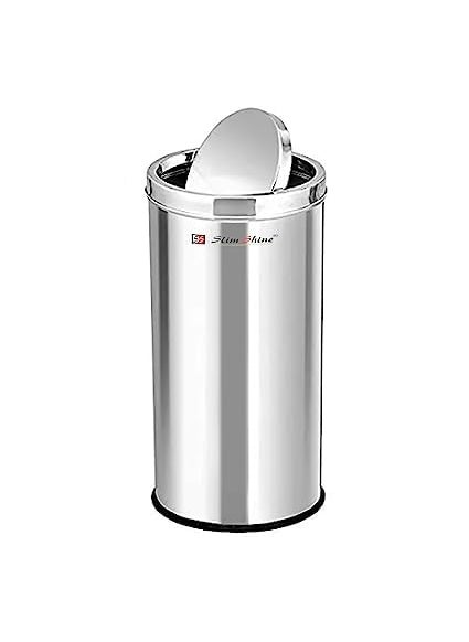 Slim Shine SLIMSHINE Stainless Steel Swing Dust Bin Garbage Bin Trash Can with Removable Lid Round Shape 10 Liter Silver Size 8 x 12 inch  - Image 1